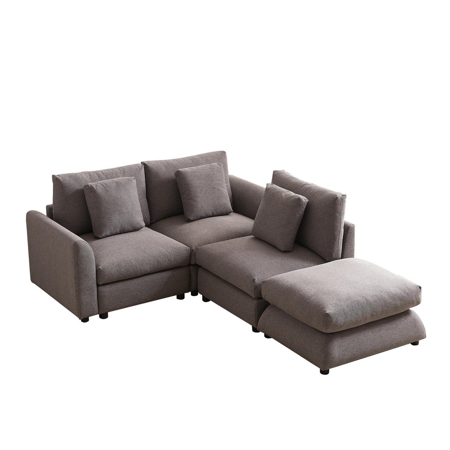 Canapé modulaire moderne en L avec pouf, 3 coussins et 3 oreillers pour le salon