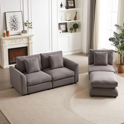 Canapé modulaire moderne en L avec pouf, 3 coussins et 3 oreillers pour le salon