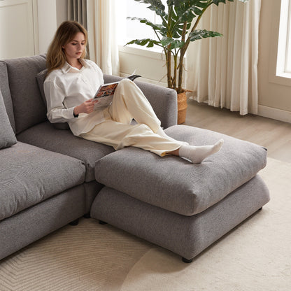 Canapé modulaire moderne en L avec pouf, 3 coussins et 3 oreillers pour le salon