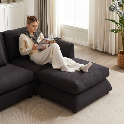 Canapé modulaire moderne en L avec pouf, 3 coussins et 3 oreillers pour le salon