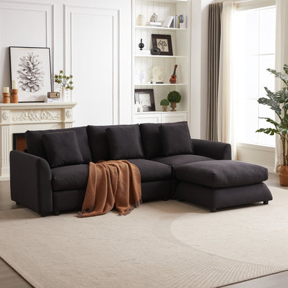 Canapé modulaire moderne en L avec pouf, 3 coussins et 3 oreillers pour le salon