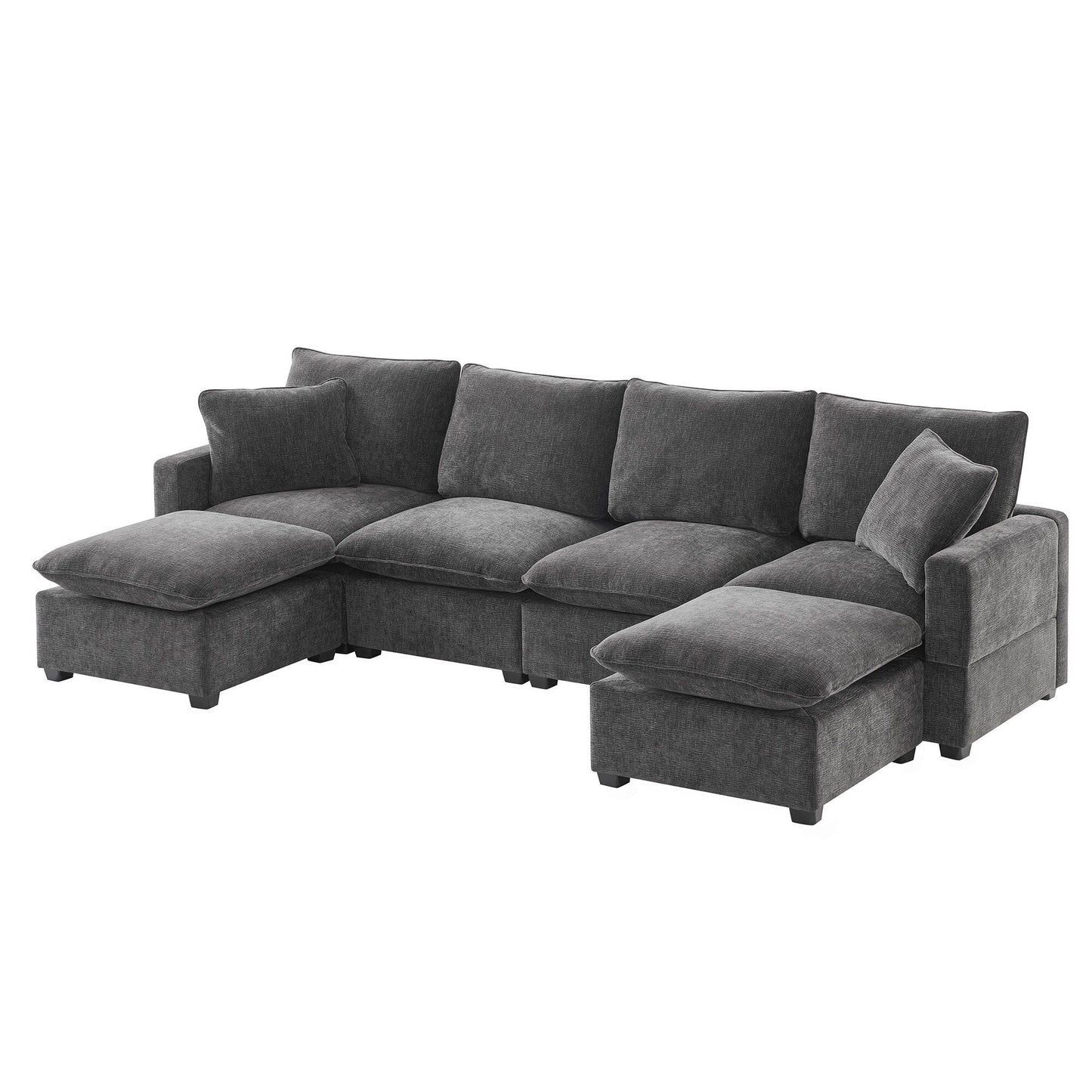 Canapé modulaire moderne, ensemble de canapés sectionnels 4 places en chenille avec 2 coussins inclus, mobilier d'intérieur librement combinable
