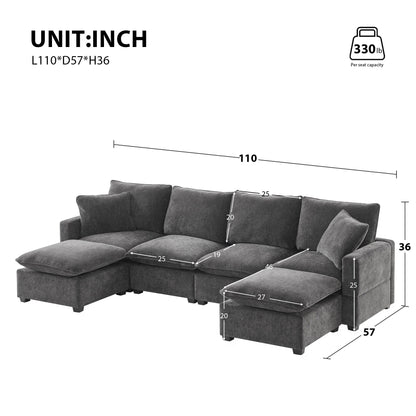 Canapé modulaire moderne, ensemble de canapés sectionnels 4 places en chenille avec 2 coussins inclus, mobilier d'intérieur librement combinable