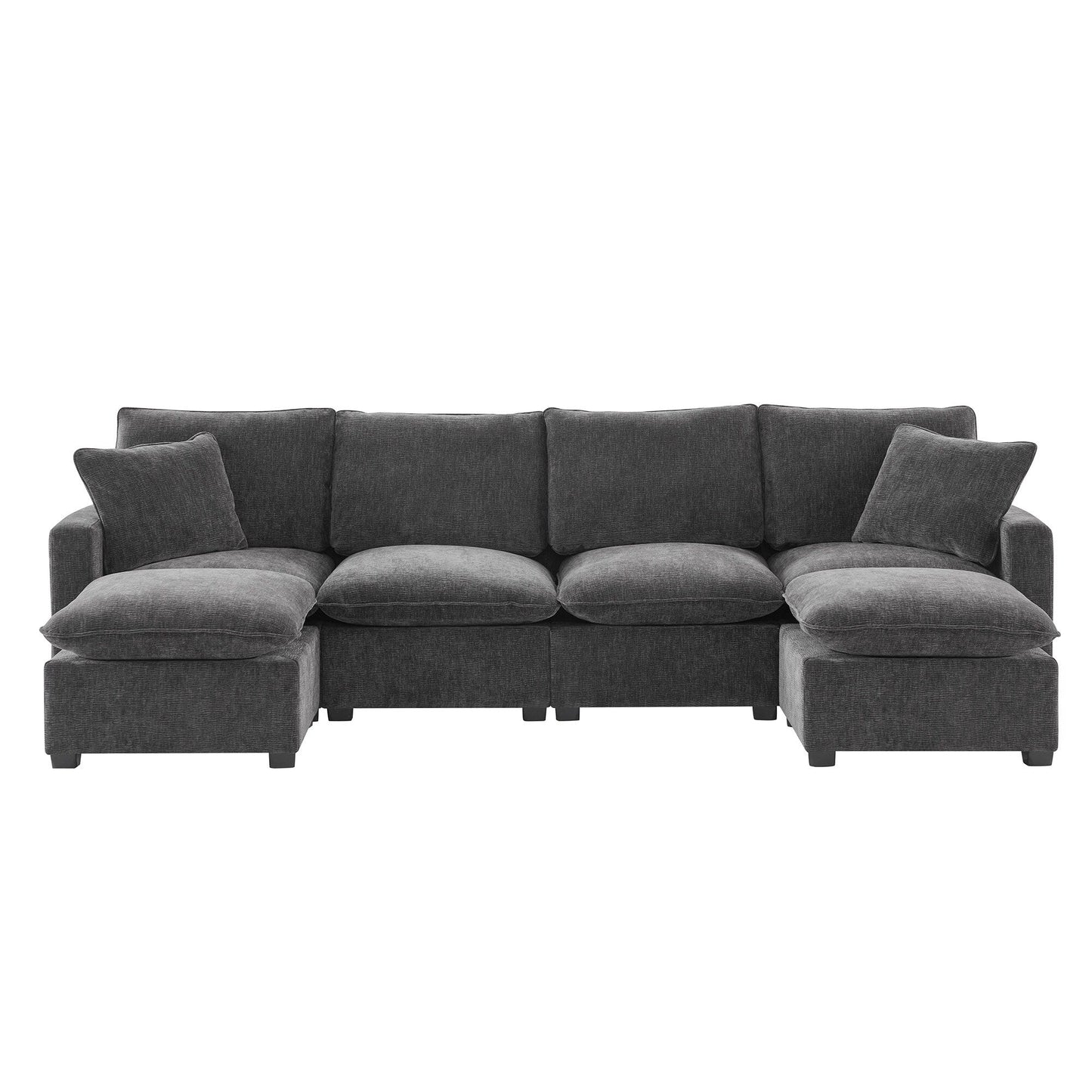 Canapé modulaire moderne, ensemble de canapés sectionnels 4 places en chenille avec 2 coussins inclus, mobilier d'intérieur librement combinable
