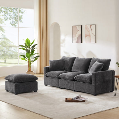 Canapé modulaire moderne, ensemble de canapés sectionnels 4 places en chenille avec 2 coussins inclus, mobilier d'intérieur librement combinable