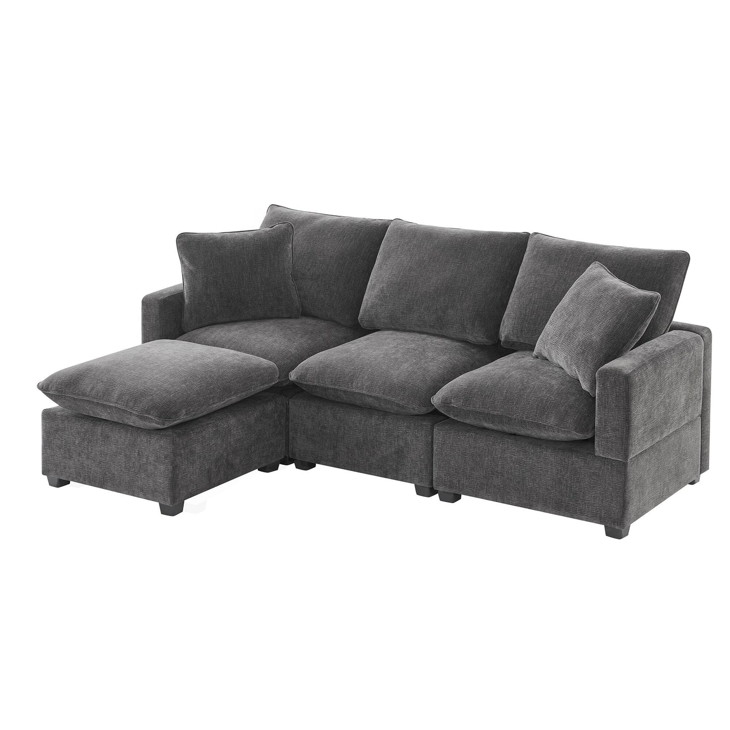 Canapé modulaire moderne, ensemble de canapés sectionnels 4 places en chenille avec 2 coussins inclus, mobilier d'intérieur librement combinable