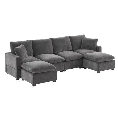 Canapé modulaire moderne, ensemble de canapés sectionnels 4 places en chenille avec 2 coussins inclus, mobilier d'intérieur librement combinable