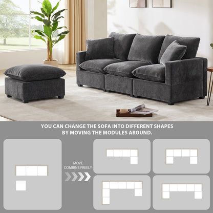 Canapé modulaire moderne, ensemble de canapés sectionnels 4 places en chenille avec 2 coussins inclus, mobilier d'intérieur librement combinable
