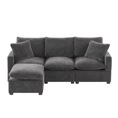 Canapé modulaire moderne, ensemble de canapés sectionnels 4 places en chenille avec 2 coussins inclus, mobilier d'intérieur librement combinable