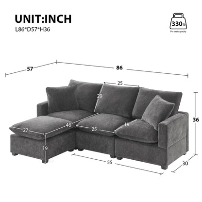 Canapé modulaire moderne, ensemble de canapés sectionnels 4 places en chenille avec 2 coussins inclus, mobilier d'intérieur librement combinable