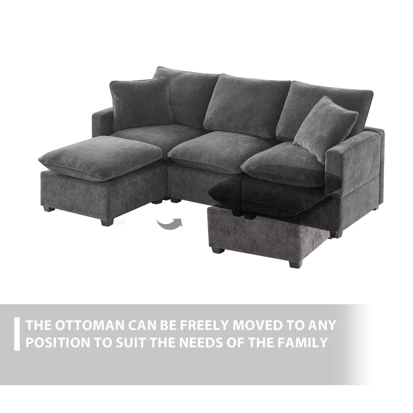 Canapé modulaire moderne, ensemble de canapés sectionnels 4 places en chenille avec 2 coussins inclus, mobilier d'intérieur librement combinable