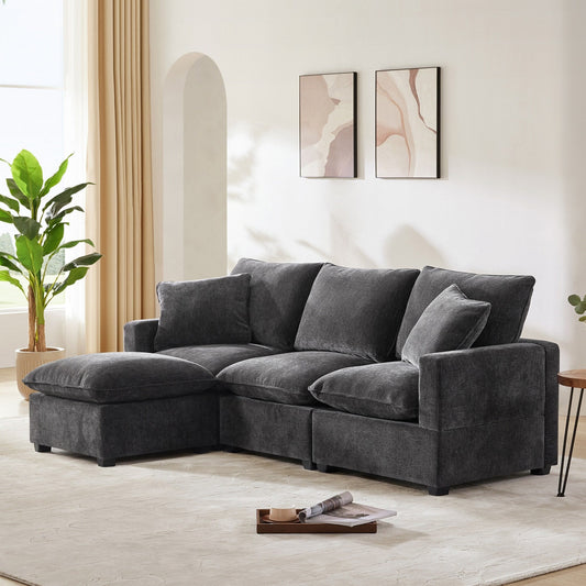 Canapé modulaire moderne, ensemble de canapés sectionnels 4 places en chenille avec 2 coussins inclus, mobilier d'intérieur librement combinable