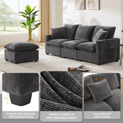 Canapé modulaire moderne, ensemble de canapés sectionnels 4 places en chenille avec 2 coussins inclus, mobilier d'intérieur librement combinable