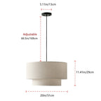 Suspension tambour moderne blanc cassé avec abat-jour en lin à deux niveaux