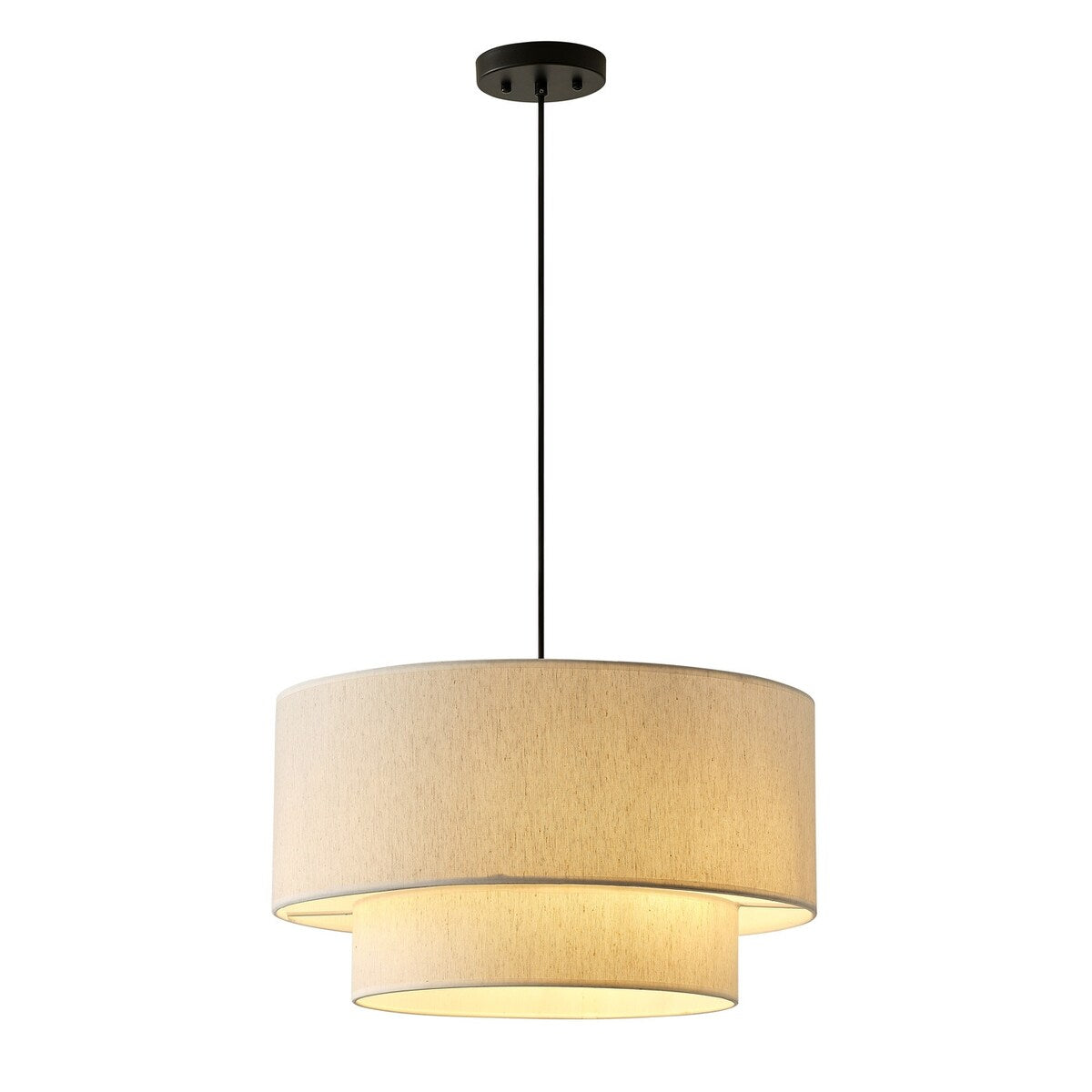 Suspension tambour moderne blanc cassé avec abat-jour en lin à deux niveaux
