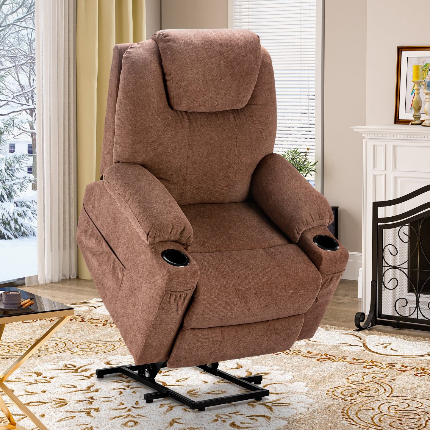 Fauteuil inclinable moderne blanc cassé en similicuir/tissu massant