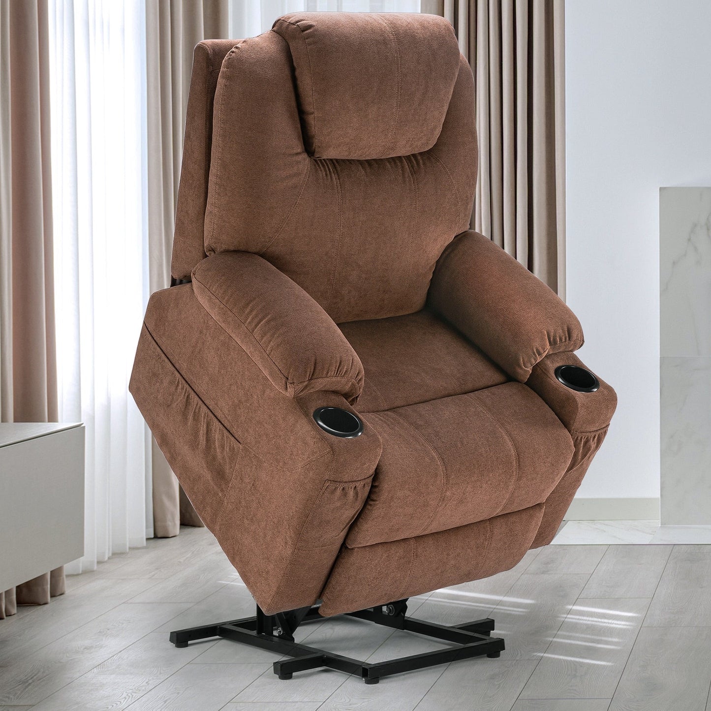 Fauteuil inclinable moderne blanc cassé en similicuir/tissu massant