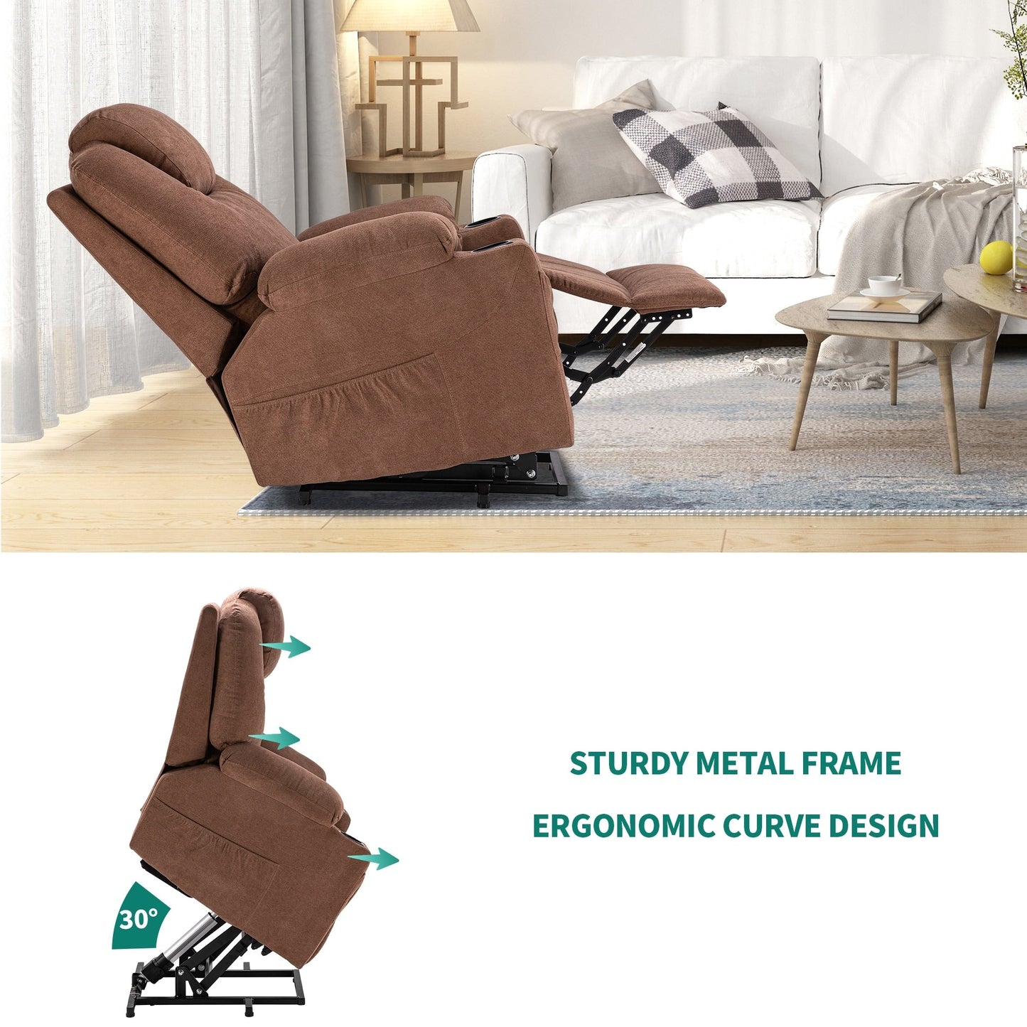 Fauteuil inclinable moderne blanc cassé en similicuir/tissu massant