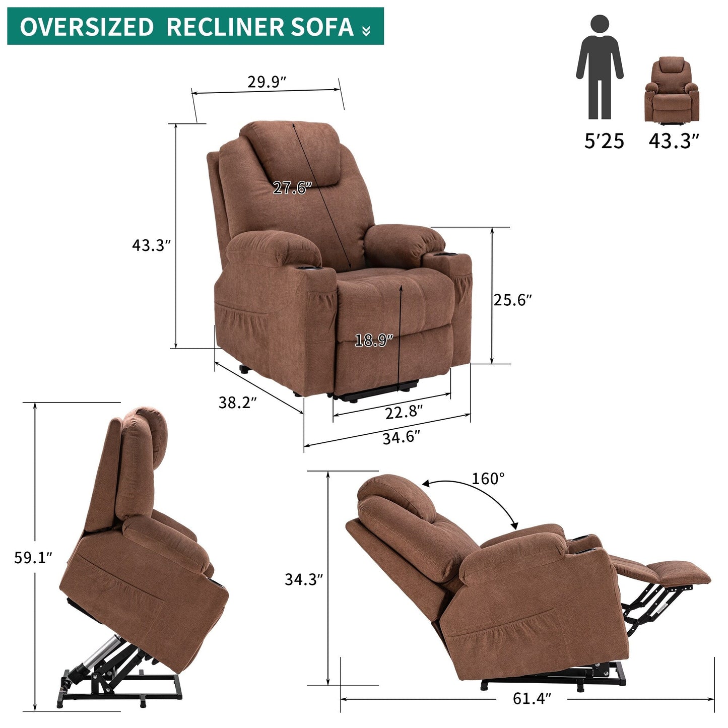 Fauteuil inclinable moderne blanc cassé en similicuir/tissu massant