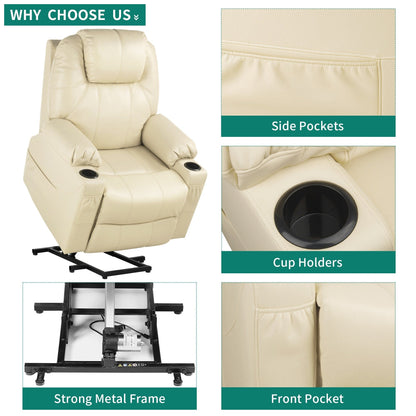 Fauteuil inclinable moderne blanc cassé en similicuir/tissu massant