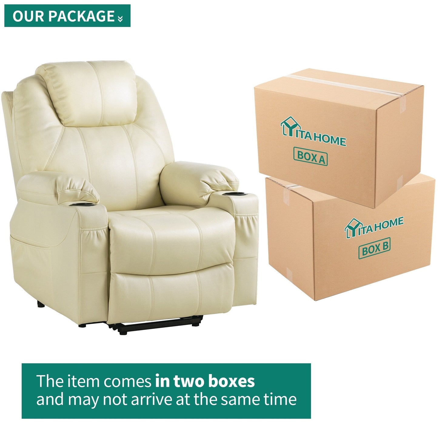 Fauteuil inclinable moderne blanc cassé en similicuir/tissu massant