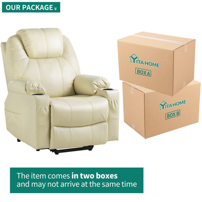 Fauteuil inclinable moderne blanc cassé en similicuir/tissu massant