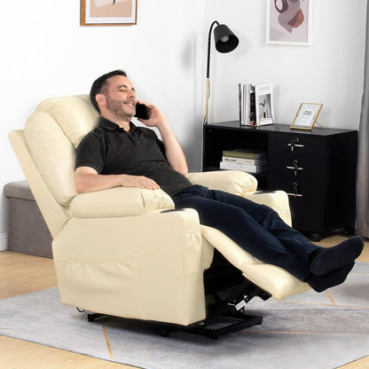 Fauteuil inclinable moderne blanc cassé en similicuir/tissu massant