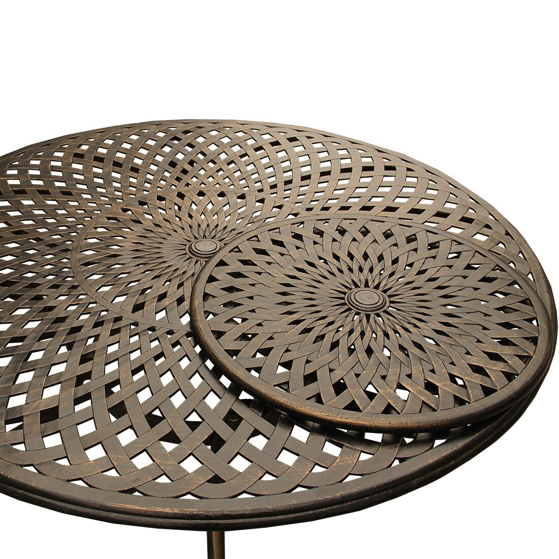 Ensemble de salle à manger rond moderne et orné en aluminium pour patio, 140 cm, avec plateau tournant et six chaises - N/A