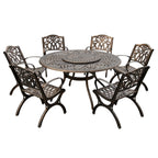 Ensemble de salle à manger rond moderne et orné en aluminium pour patio, 140 cm, avec plateau tournant et six chaises - N/A