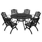 Ensemble de salle à manger rond moderne et orné en aluminium pour patio, 140 cm, avec plateau tournant et six chaises - N/A