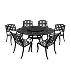 Ensemble de salle à manger rond moderne et orné en aluminium pour patio, 140 cm, avec plateau tournant et six chaises - N/A