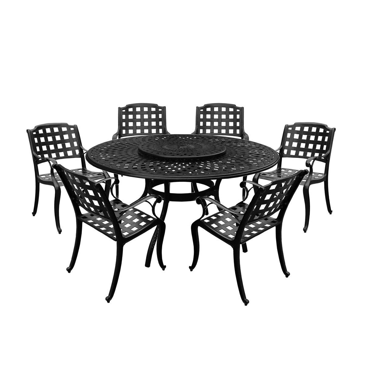 Ensemble de salle à manger rond moderne et orné en aluminium pour patio, 140 cm, avec plateau tournant et six chaises - N/A