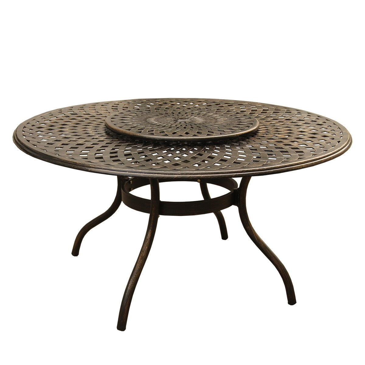 Ensemble de salle à manger rond moderne et orné en aluminium pour patio, 140 cm, avec plateau tournant et six chaises - N/A