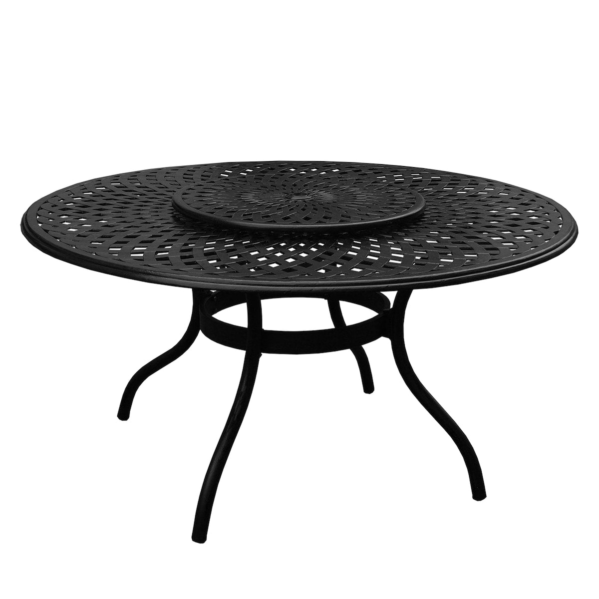 Ensemble de salle à manger rond moderne et orné en aluminium pour patio, 140 cm, avec plateau tournant et six chaises - N/A