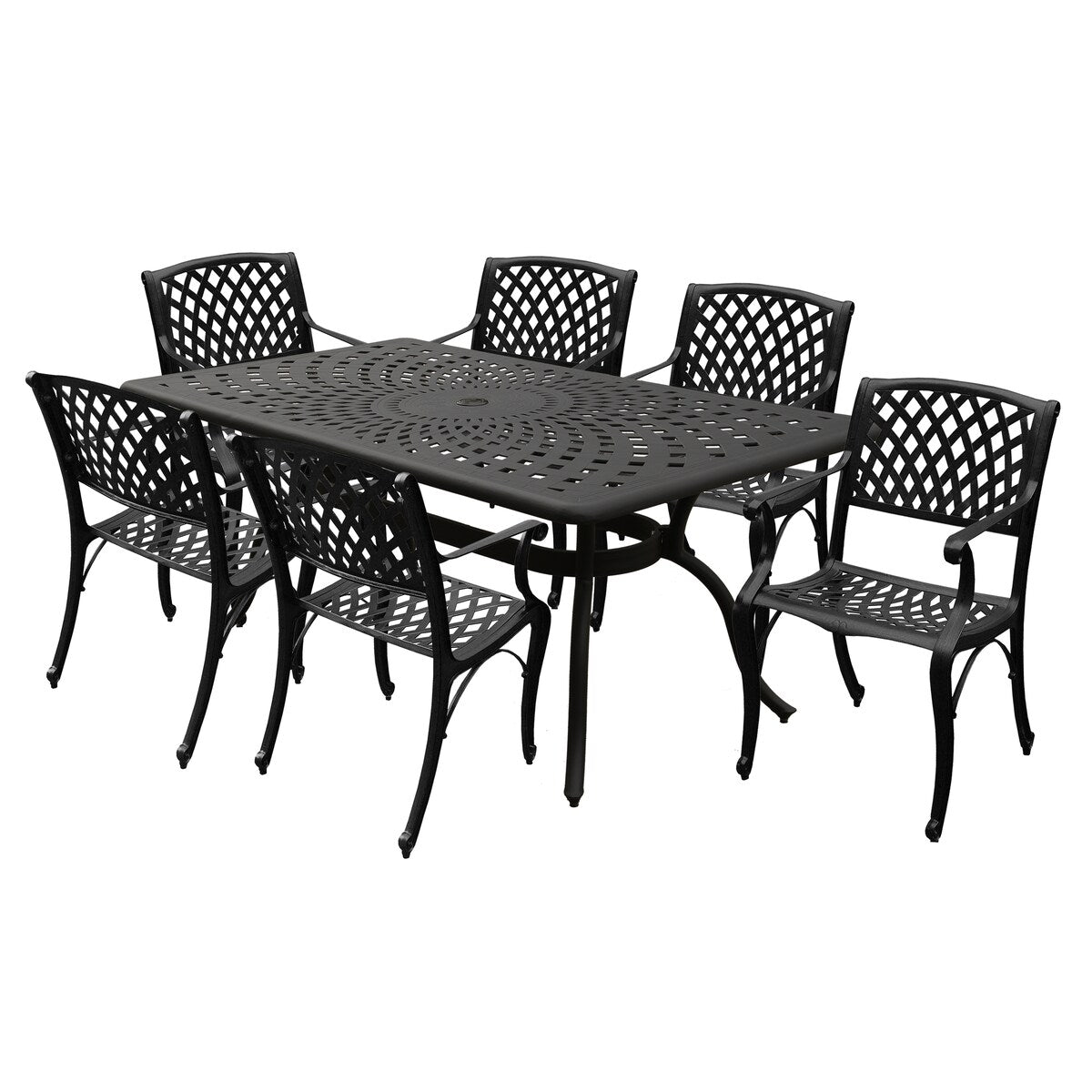 Ensemble de salle à manger rectangulaire moderne et orné en aluminium de 170 cm avec six chaises - N/A