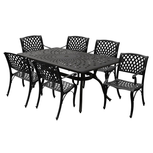 Ensemble de salle à manger rectangulaire moderne et orné en aluminium de 170 cm avec six chaises - N/A