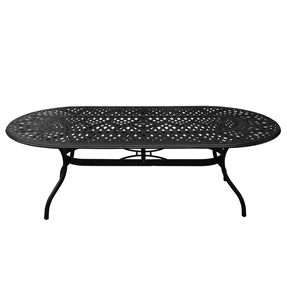 Ensemble de salle à manger ovale moderne en aluminium avec treillis en maille de 95 po et huit fauteuils - N/A