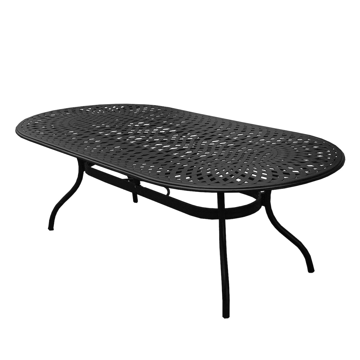 Ensemble de salle à manger ovale moderne en aluminium avec treillis en maille de 95 po et huit fauteuils - N/A