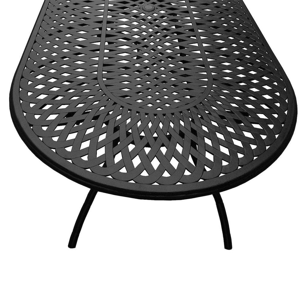 Ensemble de salle à manger ovale moderne en aluminium avec treillis en maille de 95 po et huit fauteuils - N/A