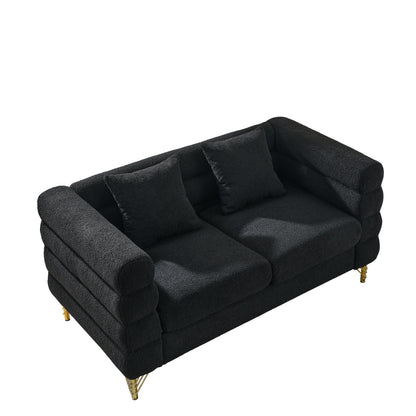 Canapé sectionnel moderne surdimensionné 2 places avec causeuse incurvée et 2 coussins, pieds en métal doré pour le salon