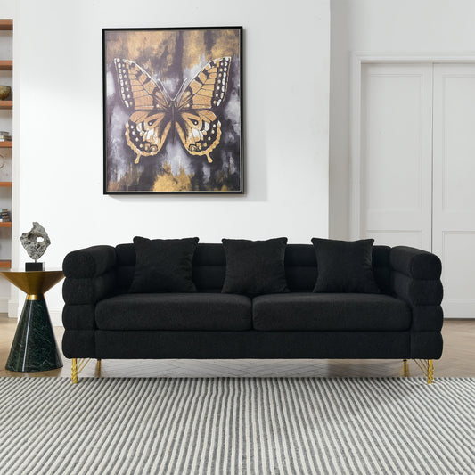 Canapé sectionnel 3 places surdimensionné moderne avec 3 coussins et pieds en métal doré pour salon et chambre à coucher