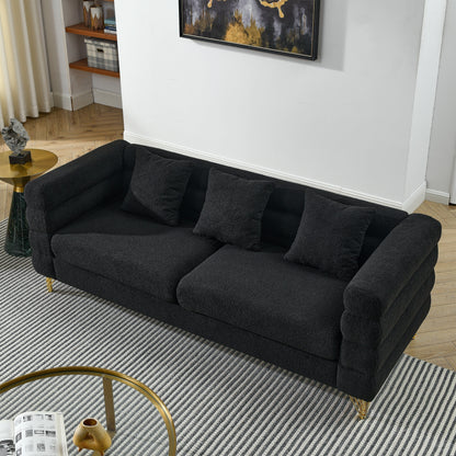 Canapé sectionnel 3 places surdimensionné moderne avec 3 coussins et pieds en métal doré pour salon et chambre à coucher