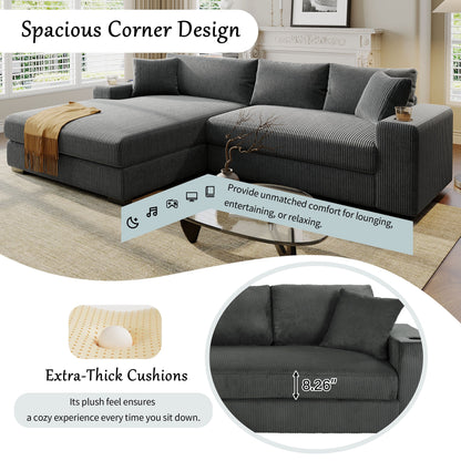 Canapé sectionnel 3 places moderne et surdimensionné avec porte-gobelets et ports de chargement USB, coussins épais pour le salon