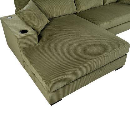 Canapé sectionnel 3 places moderne et surdimensionné avec porte-gobelets et ports de chargement USB, coussins épais pour le salon