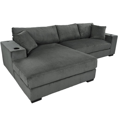 Canapé sectionnel 3 places moderne et surdimensionné avec porte-gobelets et ports de chargement USB, coussins épais pour le salon