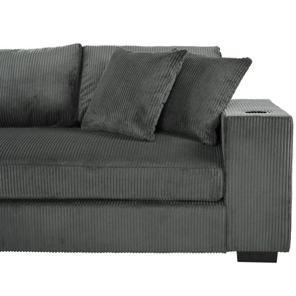 Canapé sectionnel 3 places moderne et surdimensionné avec porte-gobelets et ports de chargement USB, coussins épais pour le salon