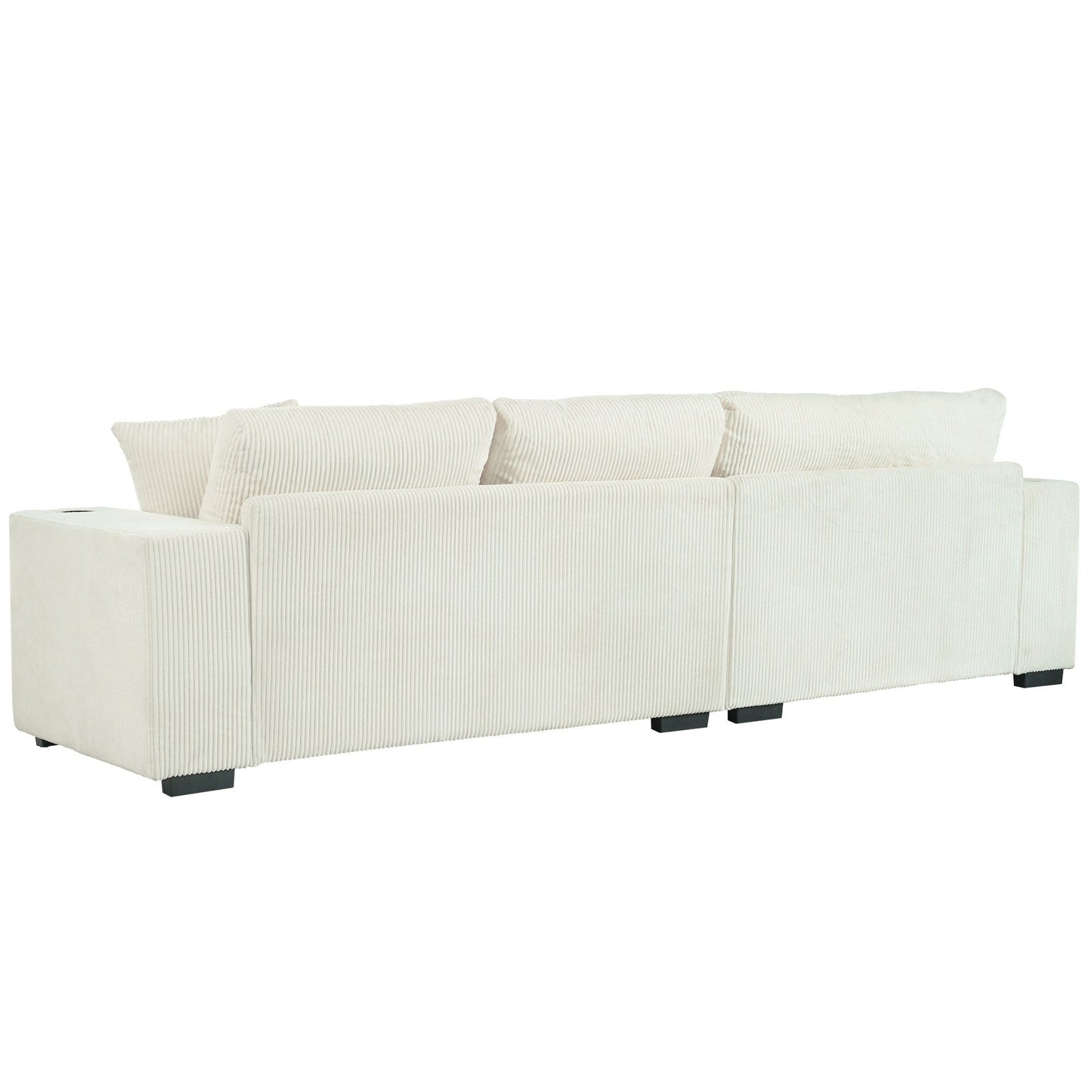 Canapé sectionnel 3 places moderne et surdimensionné avec porte-gobelets et ports de chargement USB, coussins épais pour le salon