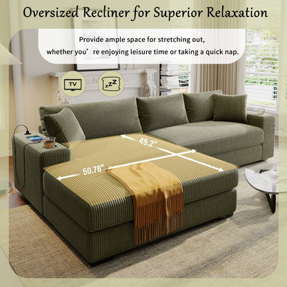 Canapé sectionnel 3 places moderne et surdimensionné avec porte-gobelets et ports de chargement USB, coussins épais pour le salon