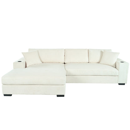 Canapé sectionnel 3 places moderne et surdimensionné avec porte-gobelets et ports de chargement USB, coussins épais pour le salon