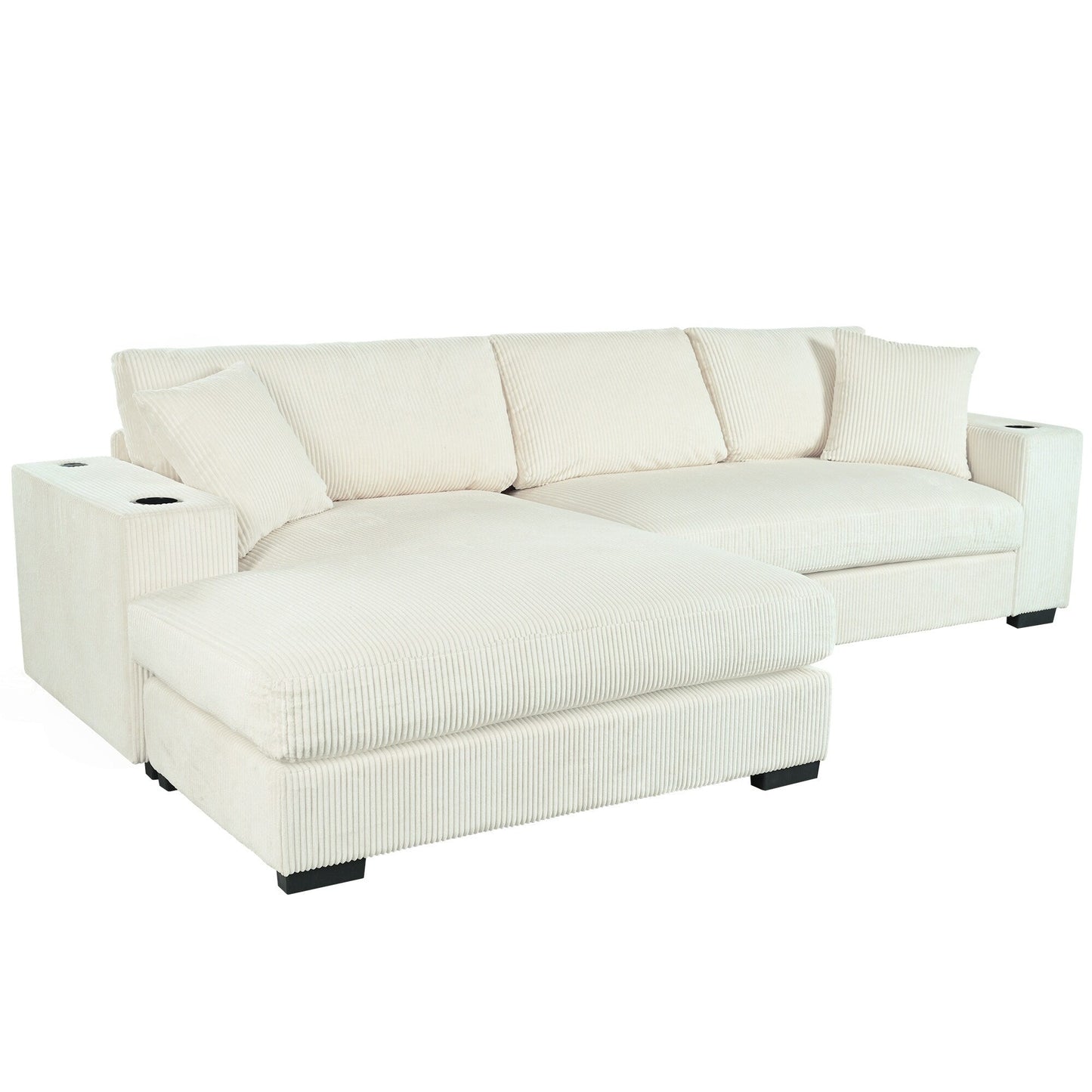 Canapé sectionnel 3 places moderne et surdimensionné avec porte-gobelets et ports de chargement USB, coussins épais pour le salon